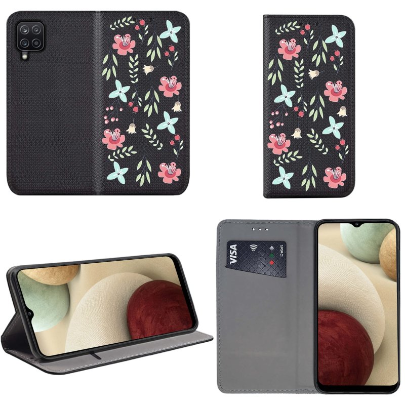 etui-na-samsung-galaxy-a12-m12-z-klapką-malowane-wzor-damskie-szklo-hartowane