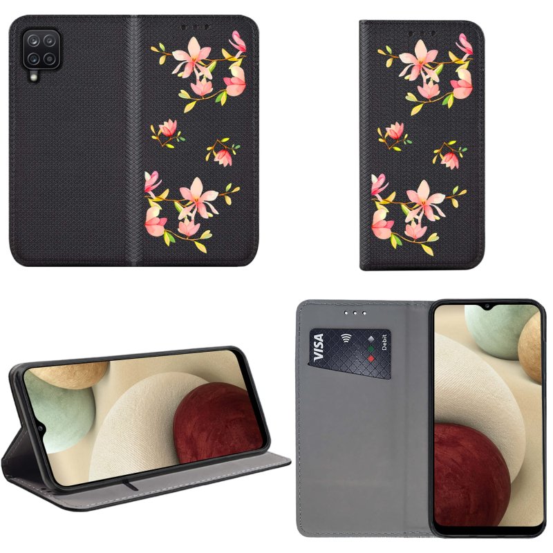 etui-na-samsung-galaxy-a12-m12-z-klapką-malowane-wzor-kwiat-szklo-hartowane