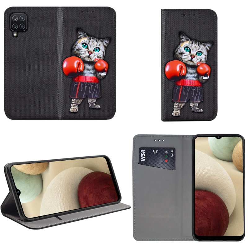 etui-na-samsung-galaxy-a12-m12-z-klapką-malowane-wzor-z-kotem-szklo-hartowane