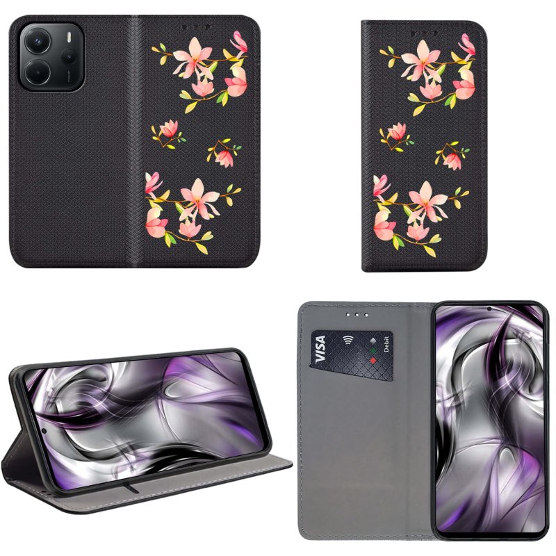 etui-na-xiaomi-redmi-note-14-5g-z-klapką-malowane-wzor-kwiat-szklo-hartowane