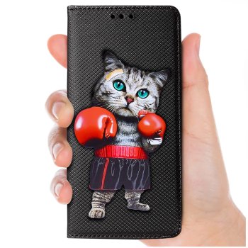 Etui do Xiaomi Redmi Note 14 5G zamykane malowane wzór kot ze szkłem