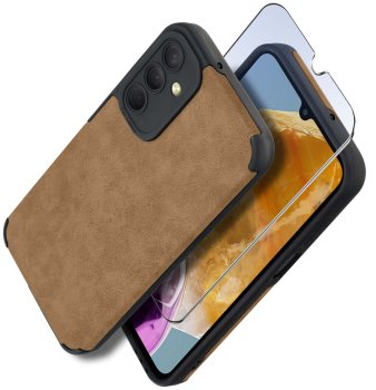 Etui do Samsung Galaxy M15 5G silikonowe skórzane Vintage brązowe ze szkłem