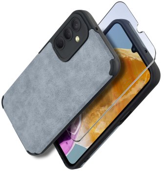 Etui do Samsung Galaxy M15 5G silikonowe skórzane Vintage szaroniebieskie ze szkłem 