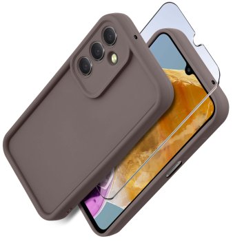 Etui do Samsung Galaxy M15 5G brązowe wzmacniane silikonowe ze szkłem