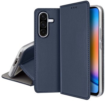Etui do Samsung Galaxy A56 granatowe magnetyczne zamykane ze szkłem