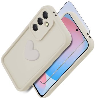 Etui do Samsung Galaxy A56 silikonowe serce białe ze szkłem