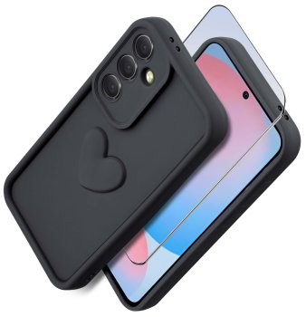 Etui do Samsung Galaxy A56 silikonowe serce czarne ze szkłem