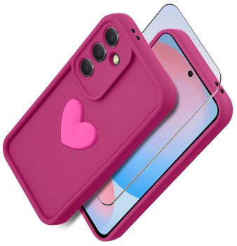 Etui do Samsung Galaxy A56 silikonowe serce różowe ze szkłem