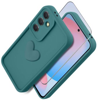 Etui do Samsung Galaxy A56 silikonowe serce zielone ze szkłem