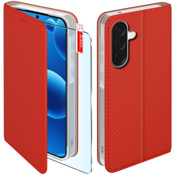Etui do Samsung Galaxy A56 czerwone zamykane ze szkłem