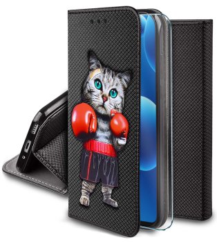 Etui do Samsung Galaxy A56 zamykane malowane wzór kot ze szkłem