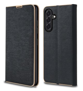 Etui do Samsung Galaxy A56 eleganckie zamykane czarne ze szkłem