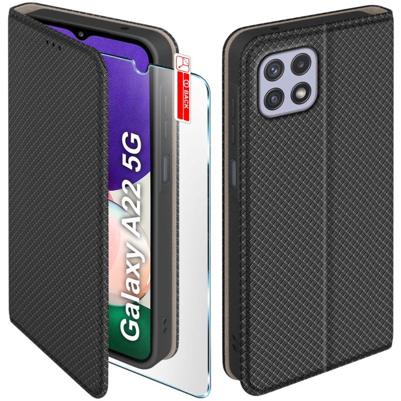 etui-do-samsung-galaxy-a22-5g-czarne-zamykane-ze-szklem