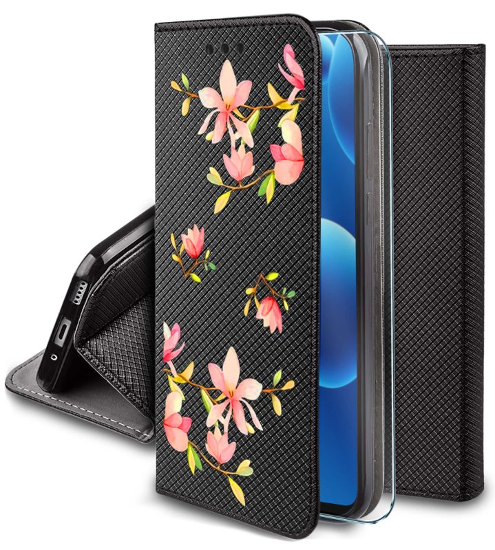 etui-do-samsung-galaxy-a22-5g-zamykane-malowane-wzor-kwiat-ze-szklem