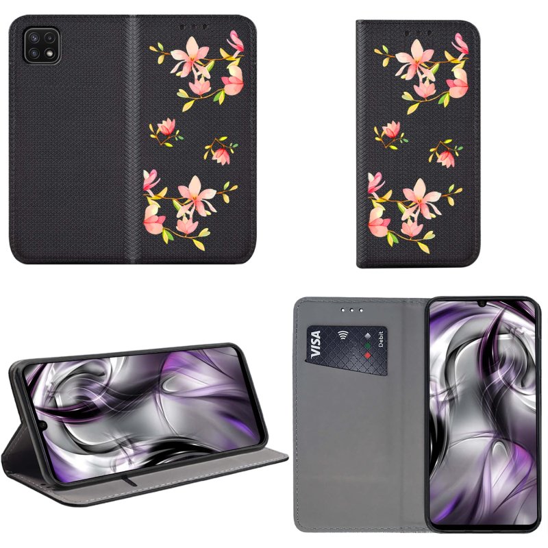 etui-do-samsung-galaxy-a22-5g-zamykane-malowane-wzor-kwiat-ze-szklem