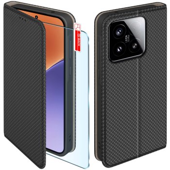 Etui do Xioami 15 czarne zamykane ze szkłem