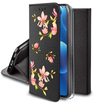 Etui do Xiaomi 15 zamykane malowane wzór kwiat ze szkłem