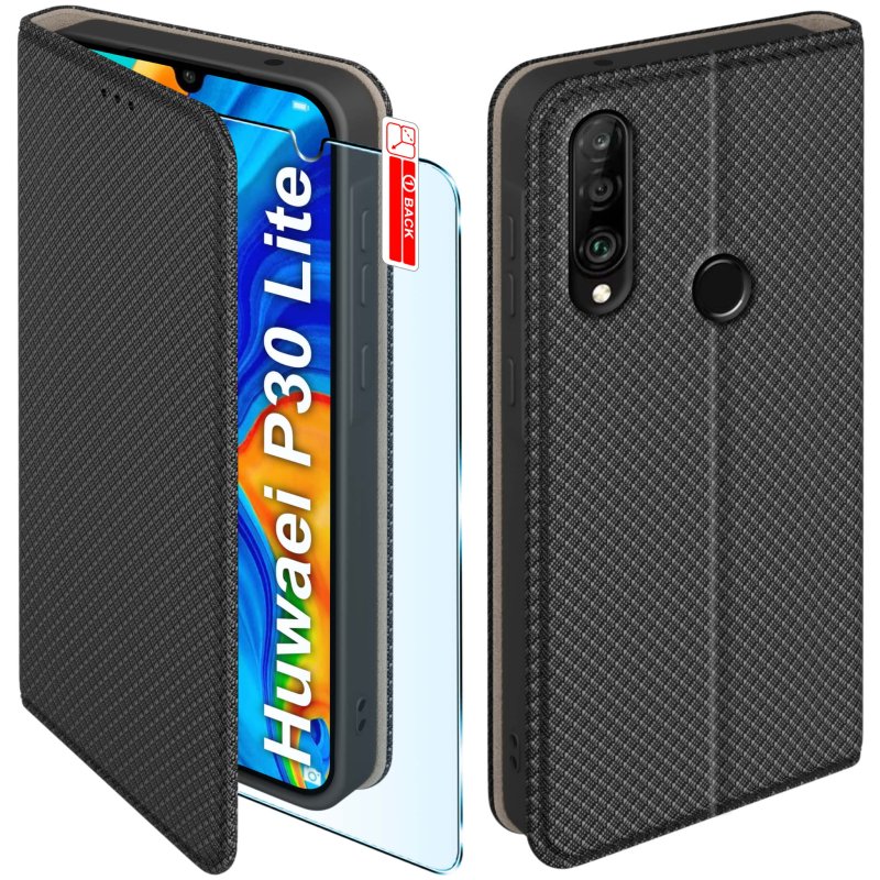 etui-do-huawei-p30-lite-czarne-zamykane-ze-szklem