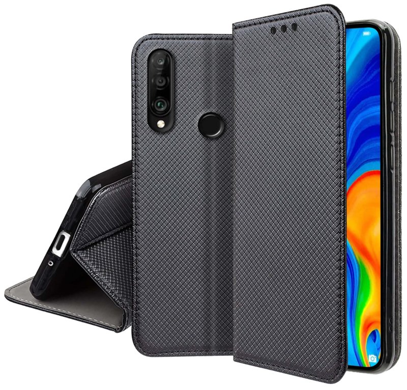 etui-do-huawei-p30-lite-czarne-zamykane-ze-szklem