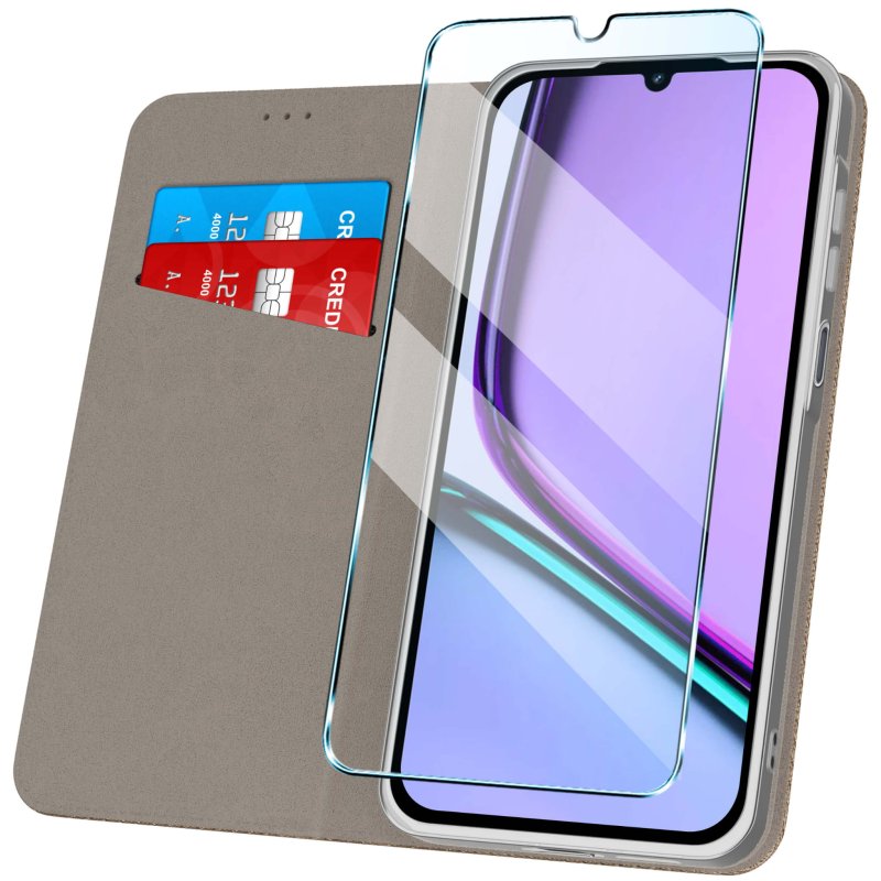 etui-do-realme-note-60-zlote-zamykane-ze-szklem