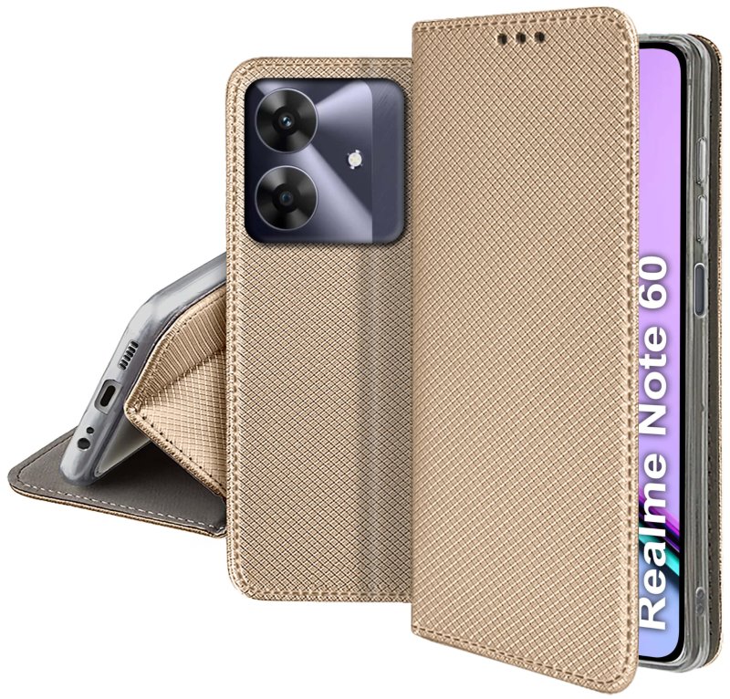 etui-do-realme-note-60-zlote-zamykane-ze-szklem