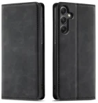 Etui do Samsung Galaxy A56 skórzane Velvet zamykane czarne ze szkłem