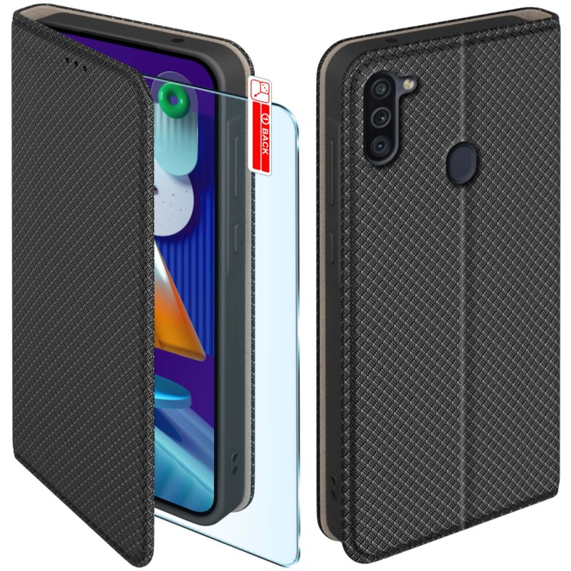 etui-do-samsung-galaxy-m11-czarne-zamykane-ze-szklem