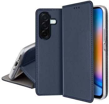 Etui do Samsung Galaxy A26 granatowe magnetyczne zamykane ze szkłem