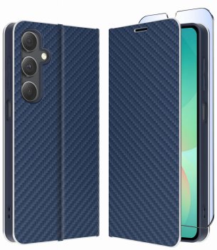 Etui do Samsung Galaxy A26 granatowe zamykane klasyczne ze szkłem