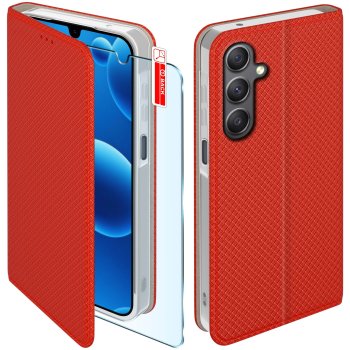 Etui do Samsung Galaxy A26 czerwone zamykane ze szkłem