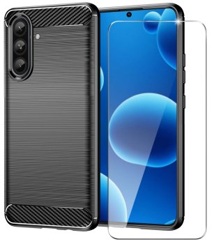 Etui do Samsung Galaxy A56 5G czarne carbon ze szkłem