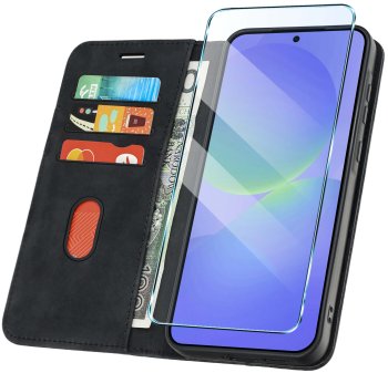 Etui do Samsung Galaxy A36 / A37 5G skórzane Velvet zamykane czarne ze szkłem