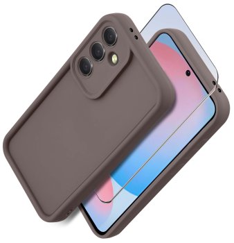 Etui do Samsung Galaxy A36 5G brązowe wzmacniane silikonowe ze szkłem