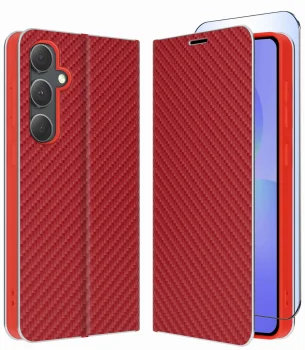 Etui do Samsung Galaxy A36 5G czerwone zamykane klasyczne ze szkłem