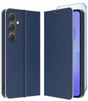 Etui do Samsung Galaxy A36 / A37 5G granatowe zamykane klasyczne ze szkłem