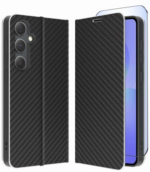 Etui do Samsung Galaxy A36 / A37 5G czarne zamykane klasyczne ze szkłem