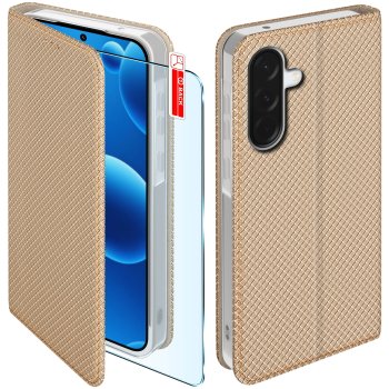 Etui do Samsung Galaxy A36 / A37 5G złote zamykane ze szkłem