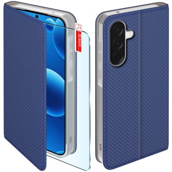 Etui do Samsung Galaxy A36 / A37 5G granatowe zamykane ze szkłem