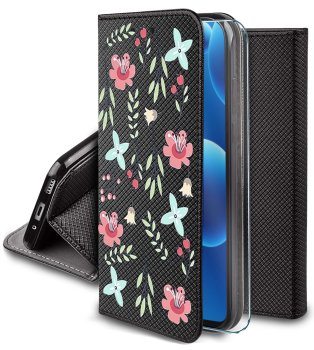 Etui do Samsung Galaxy A36 / A37 5G zamykane malowane wzór kwiatki ze szkłem