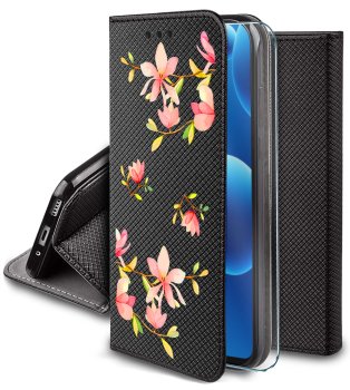 Etui do Samsung Galaxy A36 / A37 5G zamykane malowane wzór kwiat ze szkłem