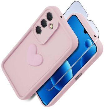 Etui do Samsung Galaxy A26 silikonowe serce jasnoróżowe ze szkłem
