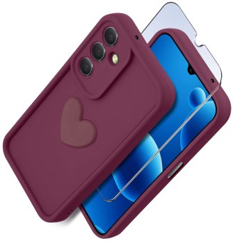 Etui do Samsung Galaxy A26 silikonowe serce burgundowe ze szkłem