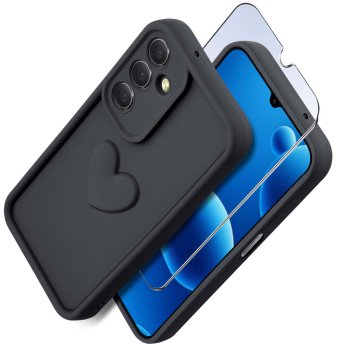 Etui do Samsung Galaxy A26 silikonowe serce czarne ze szkłem