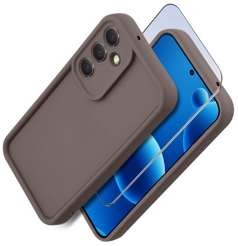 etui-do-samsung-galaxy-m55-brazowe-wzmacniane-silikonowe-ze-szklem