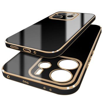 Etui do Xiaomi Redmi Note 14 5G ze złotą ramką czarne ze szkłem