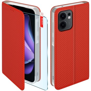 Etui do Oppo Reno 13 FS 5G / 13 F 5G czerwone zamykane ze szkłem