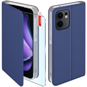 Etui do Oppo Reno 13 FS 5G / 13 F 5G granatowe zamykane ze szkłem