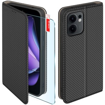 Etui do Oppo Reno 13 FS 5G / 13 F 5G czarne zamykane ze szkłem