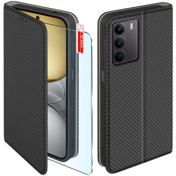 Etui do Realme C75 czarne zamykane ze szkłem