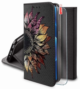 Etui do Realme C75 zamykane malowane wzór kwiat ze szkłem